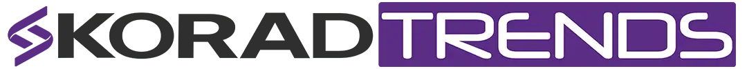 Logo oficial da Korad Trends em roxo com símbolo tecnológico e nome da marca