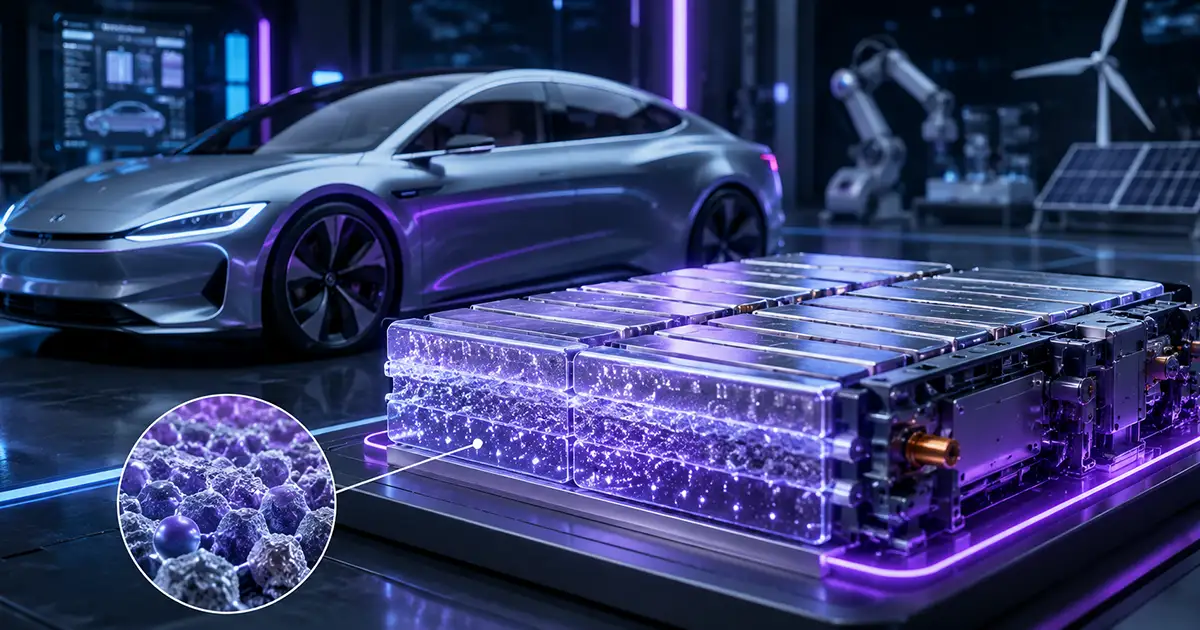 Baterias de estado sólido em carro elétrico futurista com alta autonomia